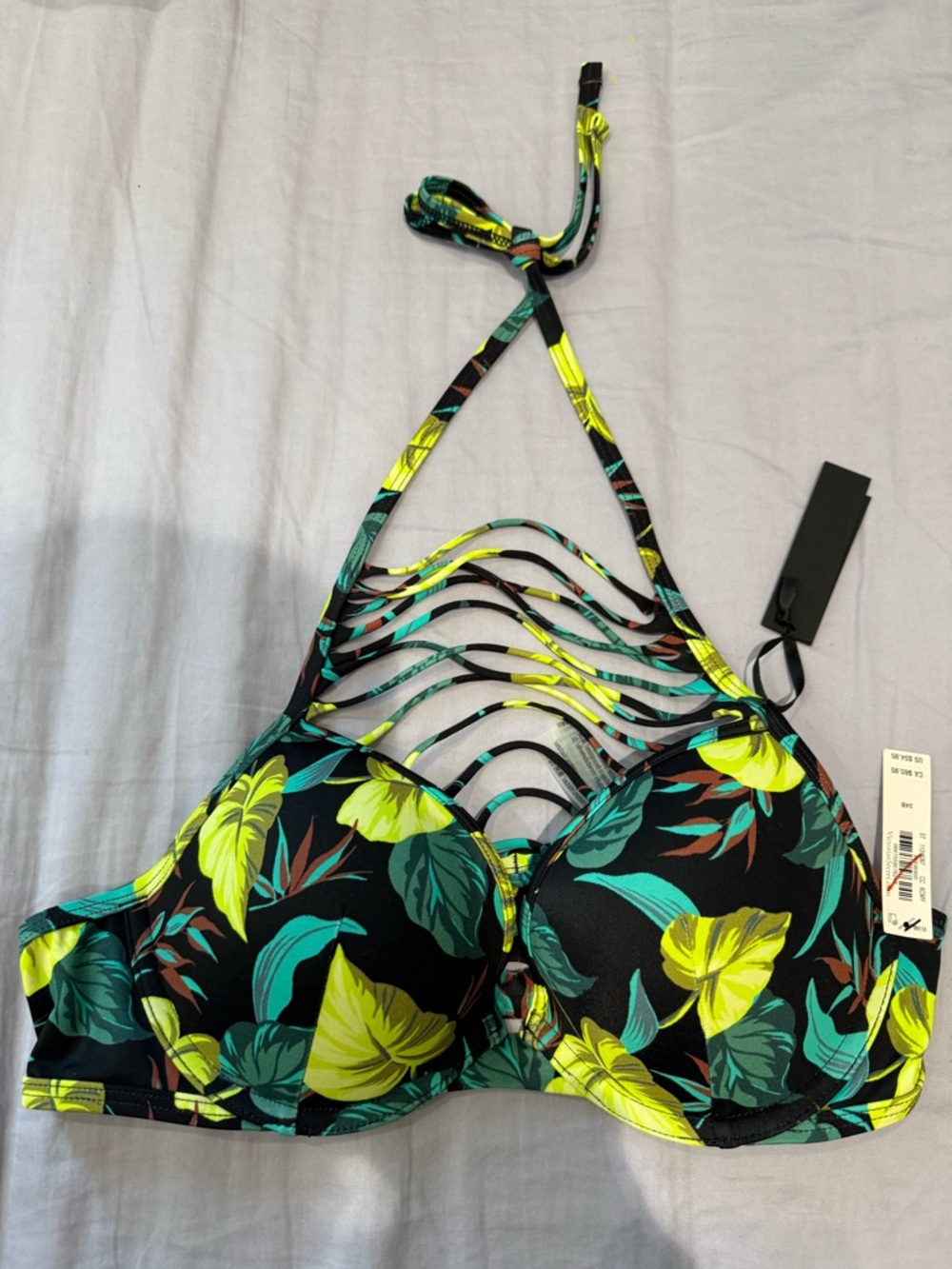 Victoria's Secret Tropical Floral Strappy Bikini Top - Black, Yellow, Teal